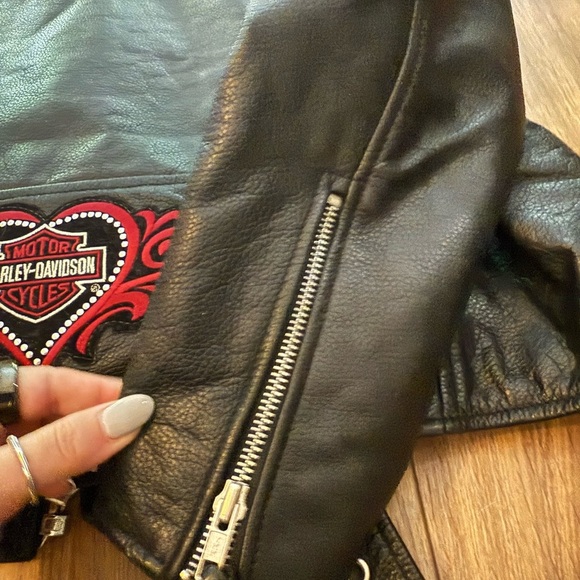 FMC Harley Davidson Black Leather Quilt Lined Zip Biker Jacket Womens XL Heart - Picture 12 of 13